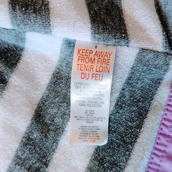 Hatley Girls Lilac Rain Jacket Sz 5 Waterproof Button-Up Fleece Lined Gray White - Picture 7 of 8